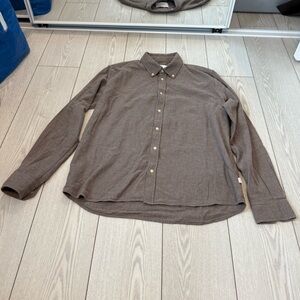 LES DEUX men’s 100% cotton large button down shirt tan brown business classic